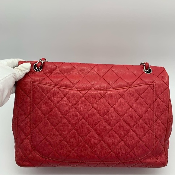 Authentic Chanel classic maxi soft caviar single flap in SHW - Picture 8 of 15